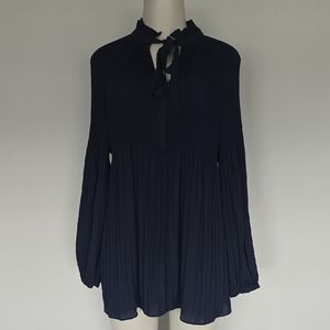 Lauren Ralph Lauren navy blue long sleeve pleated blouse-1X